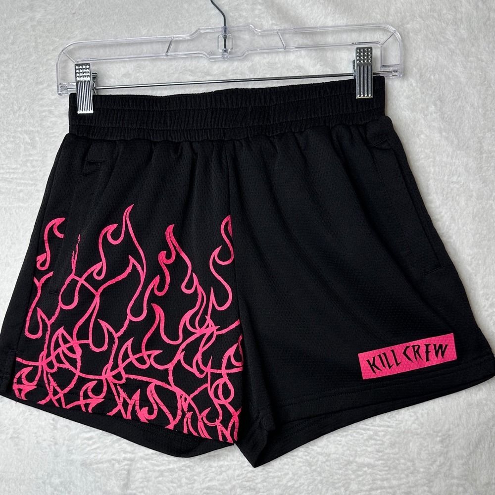 Kill Crew Flame Mesh Shorts Womens Small Black Pink Athletic Gym Wear